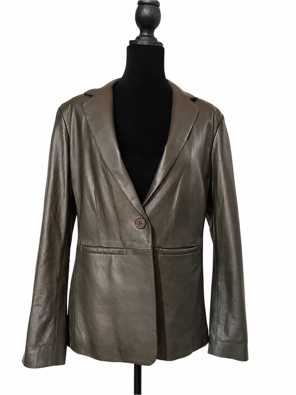 ECRU Olive Genuine Leather Blazer Jacket Size 6